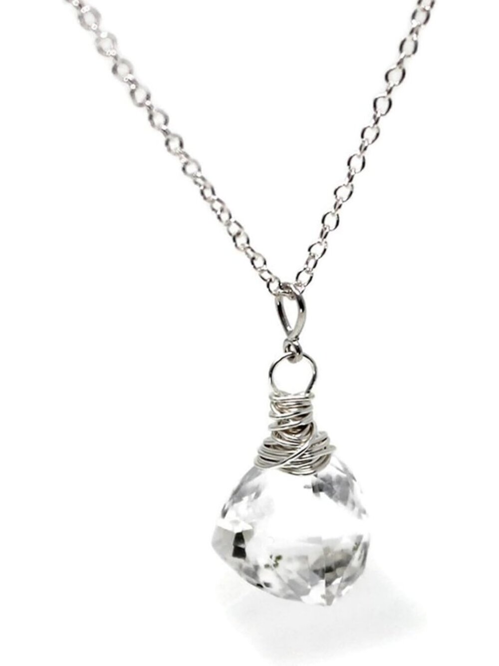 20-Inch Clear Crystal Quartz Necklace in Sterling Silver - Trilliant Gemstone